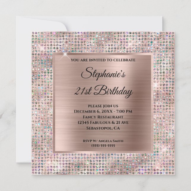 Invitation Rose Gold Blush Holo Diamond Stud Foil Anniversair (Devant)
