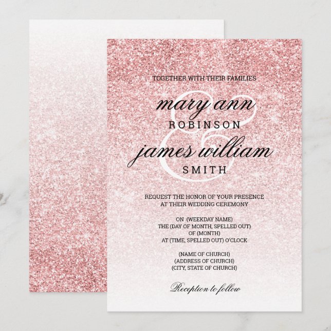 Invitation Rose Gold Blush Parties scintillant Élégante invit (Devant / Derrière)