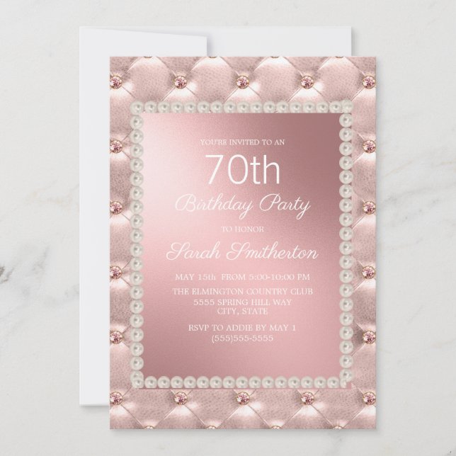 Invitation Rose Gold Blush Pink Blanc 70e fête d'anniversaire (Devant)