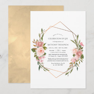 Invitation Rose Gold & Blush Pink Floral Célébration de la vi
