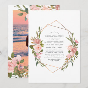 Invitation Rose Gold & Blush Pink Floral Célébration de la vi