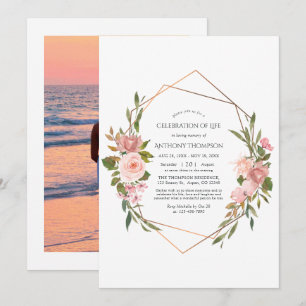 Invitation Rose Gold & Blush Pink Floral Célébration de la vi