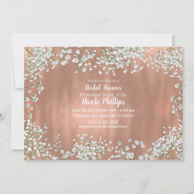 Invitation Rose Gold Blush rose blanc bébé nuptiale (Devant)