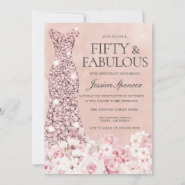 Invitation Rose Gold Blush rose Floral Fabuleux 50e anniversa