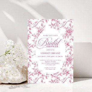 Invitation Rose Gold Blush Toile Roses Floral Bridal Shower