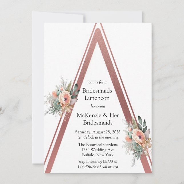Invitation Rose Gold Boho Floral Triangle Bridesmaids Déjeune (Devant)
