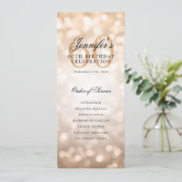 Rose Gold Bokeh 60th Birthday Program avec menu