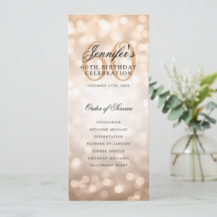 Invitation Rose Gold Bokeh 60th Birthday Program avec menu