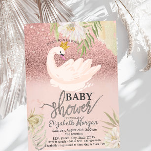 Invitation Rose Gold Bokeh, Fleurs Boho Cygne Baby Shower