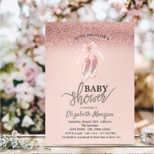 Invitation Rose Gold Bokeh, Flower Ballet Chaussures Baby sho