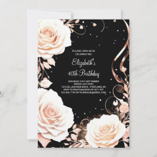 Invitation Rose Gold Botanical Adulte 40e Anniversaire
