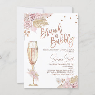 Invitation Rose Gold Brunch Bubbly Boho Roses Fête des mariée