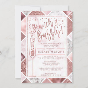 Invitation Rose Gold Brunch et Bubbly Invitation, Marbre