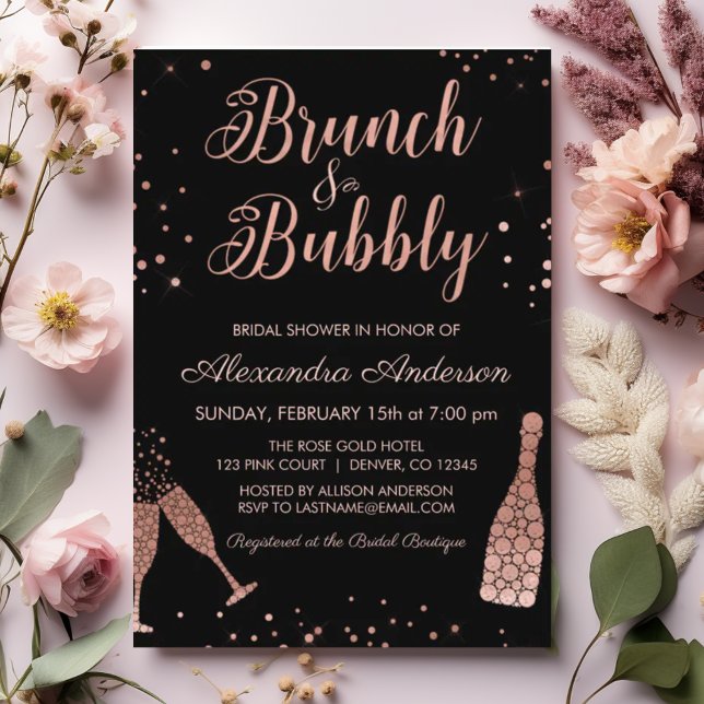 Invitation Rose Gold Brunch & Fête des mariées Bubbly (Créateur téléchargé)