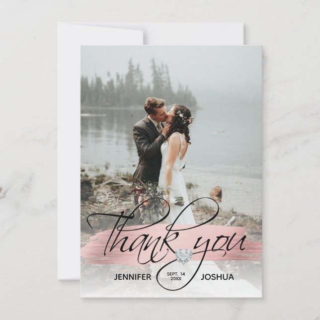 Invitation Rose Gold Brush Stroke Mariage Merci | PHOTO (Devant)
