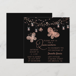 Invitation Rose Gold Butterfly Chic Modern Quinceañera