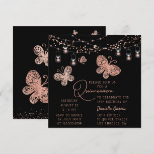 Invitation Rose Gold Butterfly Chic Modern Quinceañera