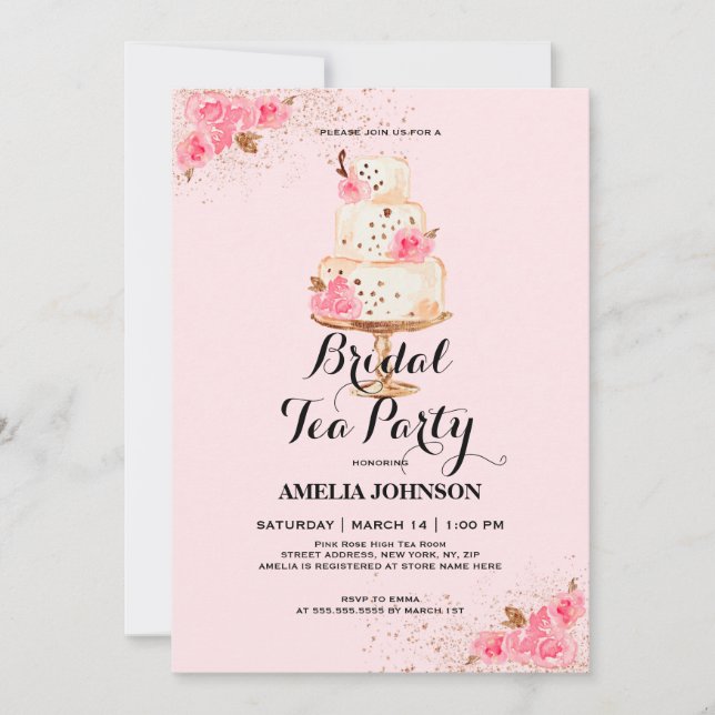 Invitation Rose Gold Cake Tea Party (Devant)