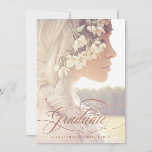 Invitation Rose Gold Calligraphie | Deux photos pour une fête (Devant)