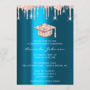 Invitation Rose  Gold Casquette 3D Glam Turquoise Bleu