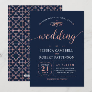 Invitation Rose Gold   Cérémonie de mariage classique élégant