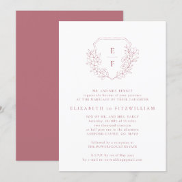 Invitation Rose Gold Cerisier Fleurs Crest Monogramme Mariage
