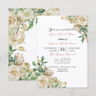 Invitation Rose Gold Champagne Floral Anniversaire Mariage