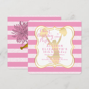 Invitation Rose   Gold Cheer Pom-pom girl fête d'anniversaire