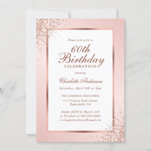 Invitation Rose Gold Confetti Blush Pink 60e anniversaire