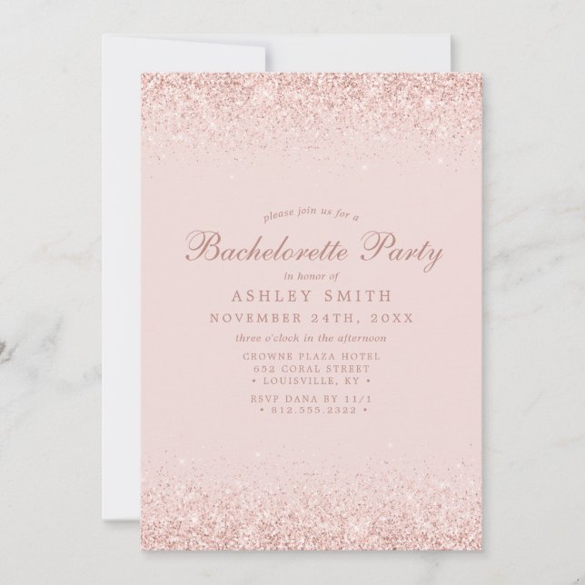 Invitation Rose Gold Confetti Blush rose moderne Bachelorette (Devant)
