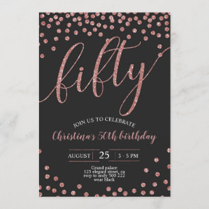 Invitation Rose Gold Confetti Élégant 50e Anniversaire Femmes