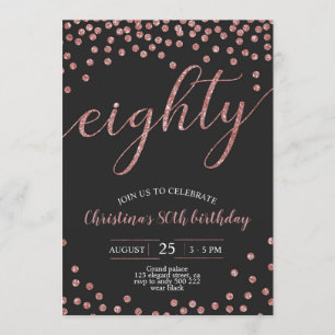 Invitation Rose Gold Confetti Élégante 80e anniversaire femme