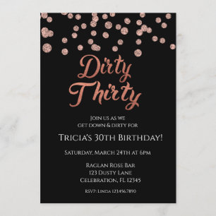 Invitation Rose Gold Confetti Pailleté Dirty 30