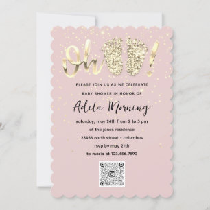 Invitation Rose Gold Confetti Pieds bébé fille QR CODE