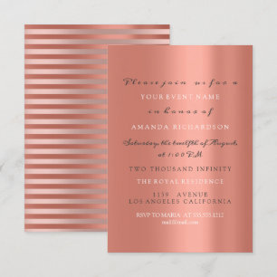 Invitation Rose Gold Copper Stripes Élégante nuptiale Anniver