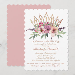 Invitation Rose Gold Couronne Blush rose Floral Baby Girl Dou