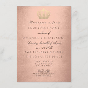 Invitation Rose Gold Couronne Parties scintillant royale 16e 