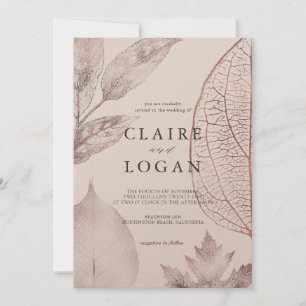 Invitation Rose Gold Delicate Feuille rose beige Mariage
