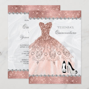 Invitation Rose Gold Diamond Sparkle Glam Quinceanera