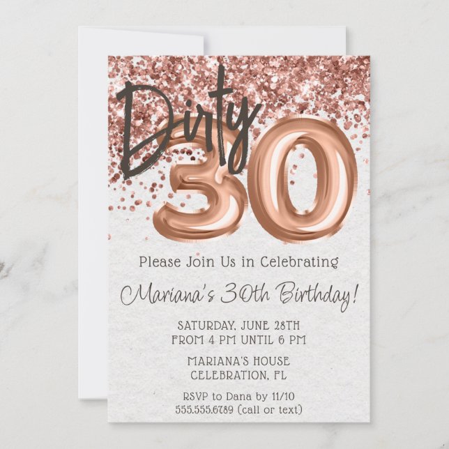 Invitation Rose Gold Dirty 30 Trente Anniversaire (Devant)