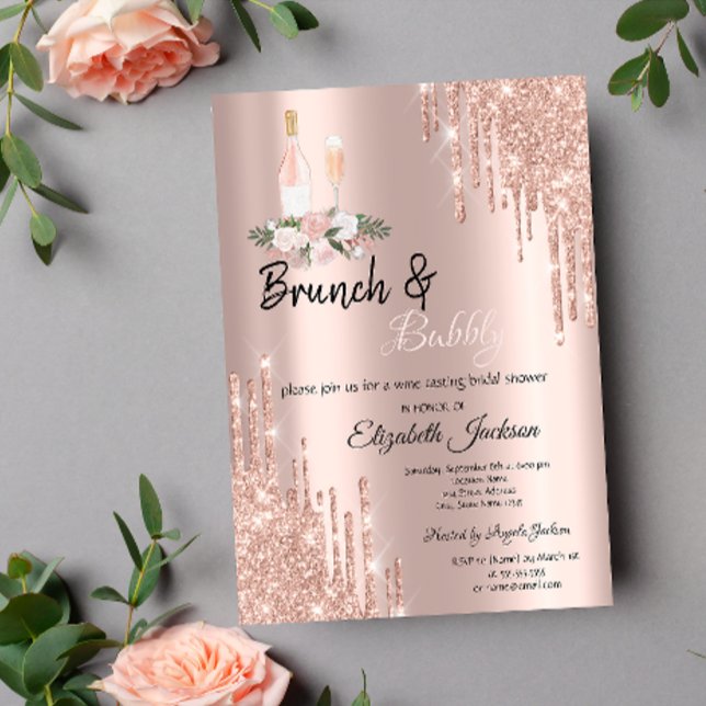 Invitation Rose Gold Drives Brunch & Bubbly Fête des mariées (Créateur téléchargé)
