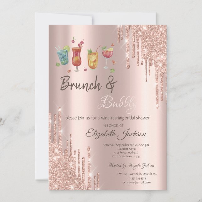 Invitation Rose Gold Drives Cocktails Brunch & Bubbly (Devant)