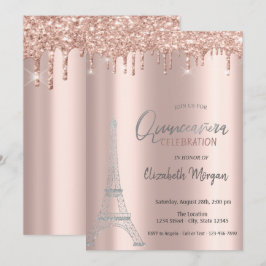 Invitation Rose Gold Drives, Tour Eiffel Quinceanera Invitati