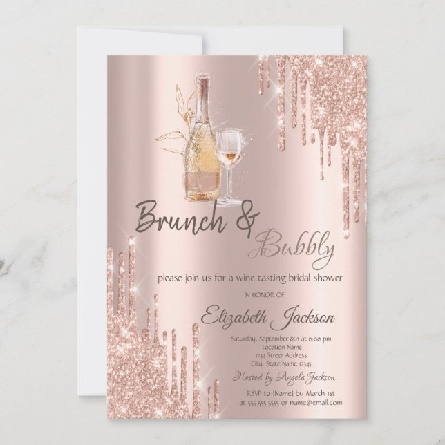 Invitation Rose Gold Drives Vin Verre Brunch & Bubbly (Devant)