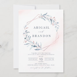 Invitation Rose Gold Dusty Blue Greenery Mariage géométrique