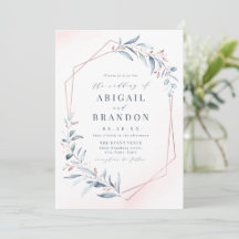 Rose Gold Dusty Blue Greenery Mariage géométrique