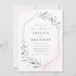 Invitation Rose Gold Dusty Blue Greenery Mariage géométrique