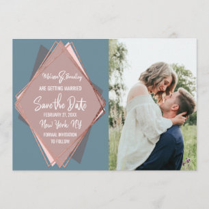 Invitation Rose Gold Dusty Blue Mauve géométrique Enregistrer