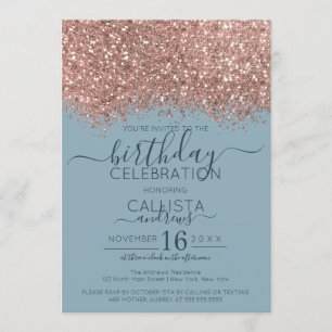 Invitation Rose Gold Dusty Blue Parties scintillant Confetti 