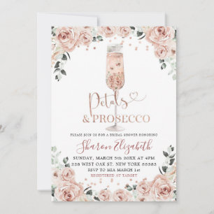 Invitation Rose Gold Dusty Petals et Prosecco Fête des mariée